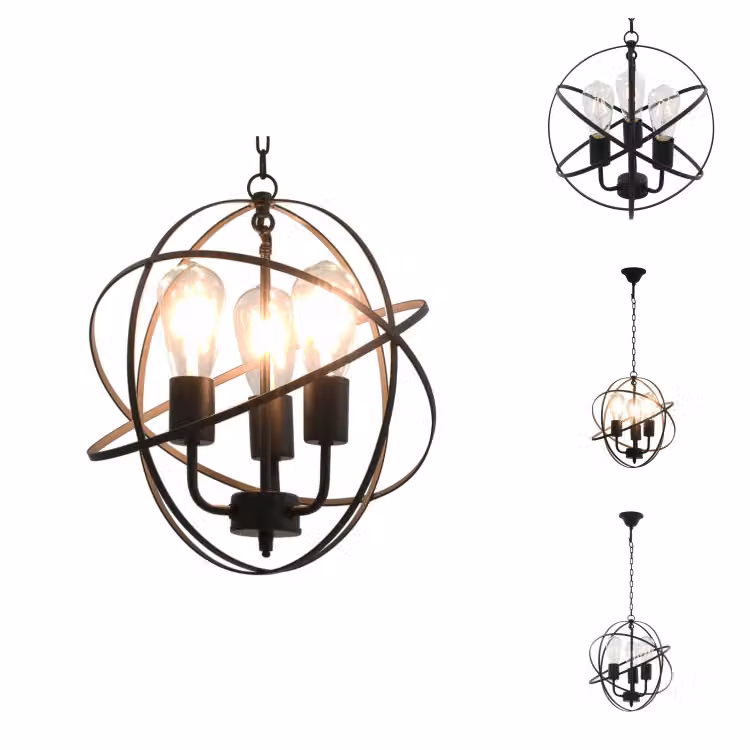vidaXL Lampada a sospensione a sfera nera 3 x attacco E27 - Lampade