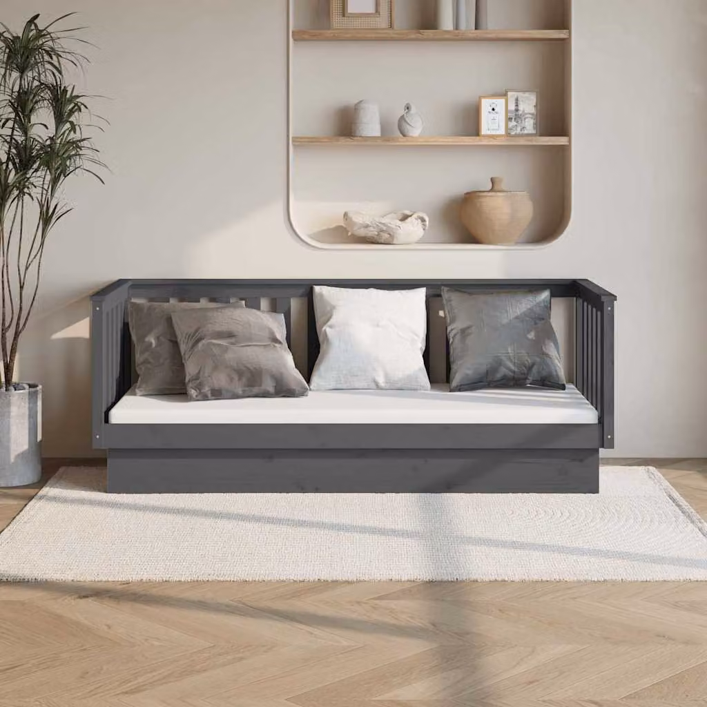 vidaXL Dormeuse Grigia in Legno di Pino Massello L: 76 cm, P: 82 cm, H: 197,5 cm