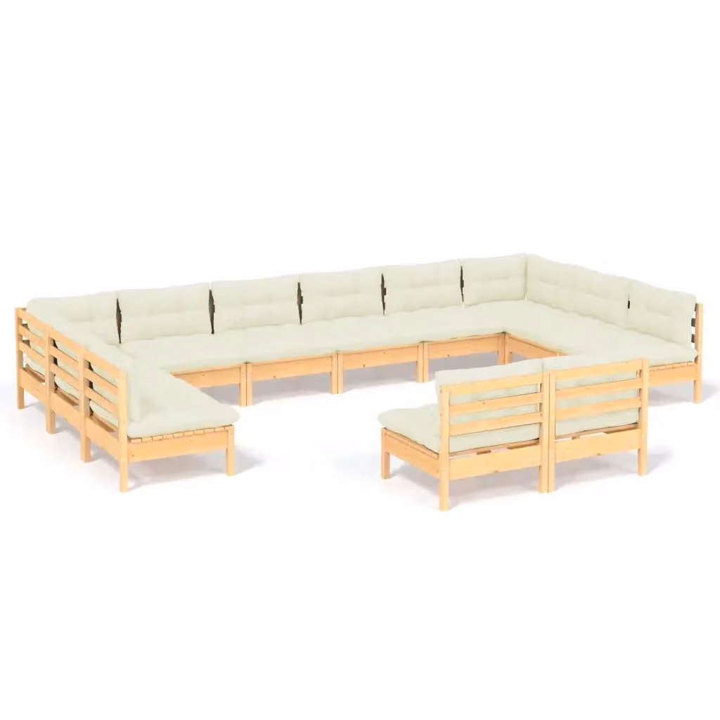 Set di divani da giardino a L vidaXL in legno massello di pino con cuscini beige – 2