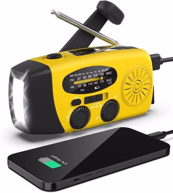 Notradio - Notradio Windbar - 2000 mAh - Radio con batteria, ideale per emergenze - Kit di emergenza - Windbar - Solare - Torcia - Power bank - Radio di emergenza con batterie - Adatta per escursioni in fuoristrada/campeggio - Portatile