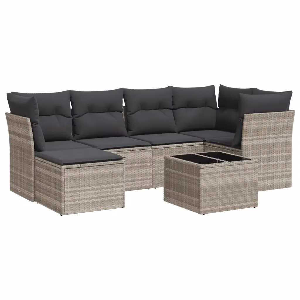 vidaXL Set Divani da Giardino a L 7pz in Polyrattan con Cuscini Grigio Chiaro e Tavolino da Esterno – 2