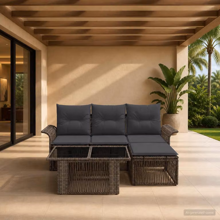Set Divano da Giardino 5 Pezzi vidaXL in Polyrattan Grigio e Antracite con Tavolino e Ottoman