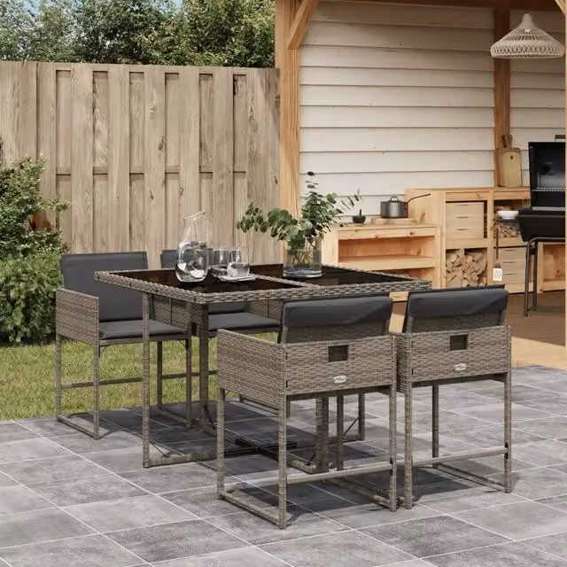 Set da Pranzo da Giardino 5 pz con Cuscini in Polyrattan Grigio 3278023