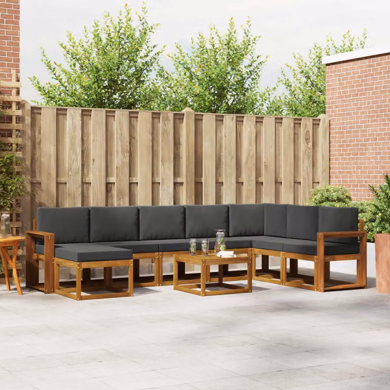 Set di divani da esterno vidaXL 9 pz in legno di acacia con cuscini, colore marrone e antracite