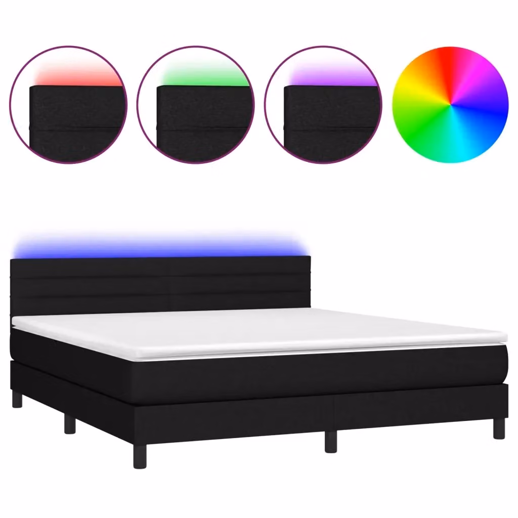 Letto a molle con materasso vidaXL in tessuto nero con illuminazione LED e porta USB L/P/H: 180 x 200 x 88 cm – 2