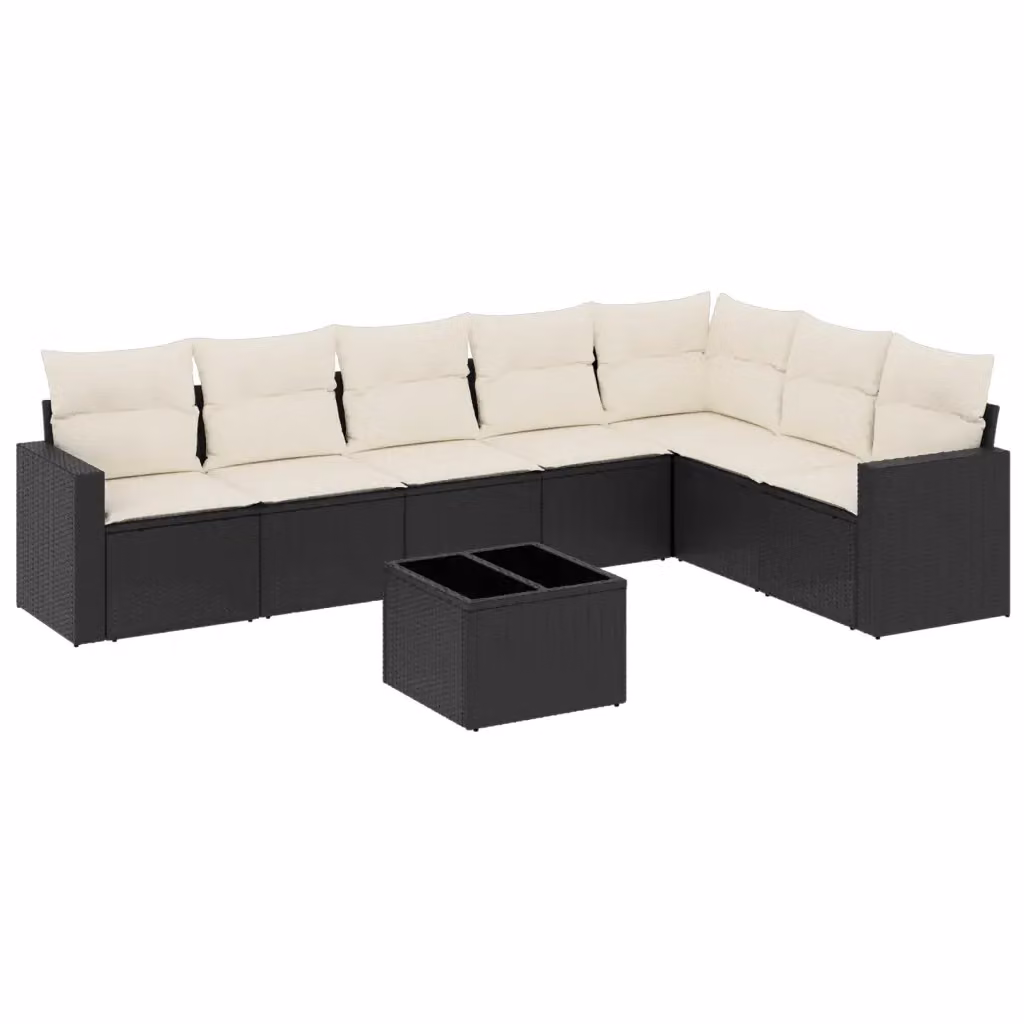 vidaXL Set Divani da Giardino a L con Cuscini 8 pz Nero e Bianco in Polyrattan con Tavolino da Caffè e Struttura in Metallo – 2