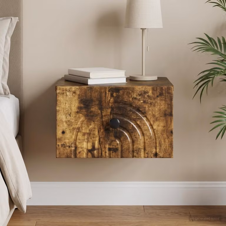 vidaXL Mobiletto da notte sospeso moderno Rovere Fumo L: 33 cm, P: 34,5 cm, H: 20 cm