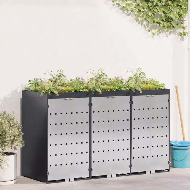 Contenitore per Rifiuti per 3 Bidoni Acciaio Inox Antracite 3394784