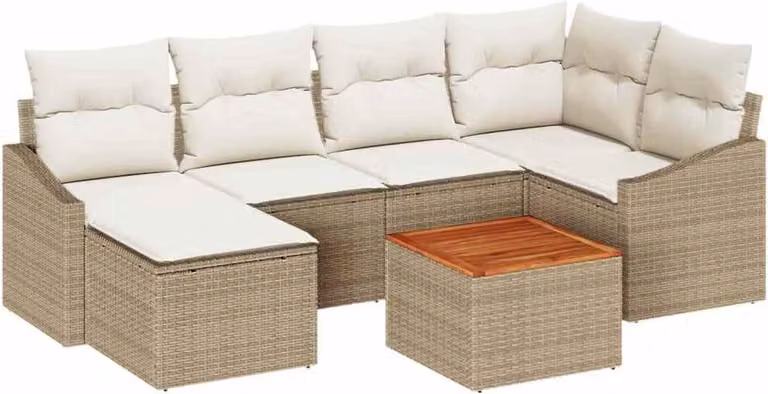 Set Divano da Giardino 7 pcs Beige e Crema polyrattan
