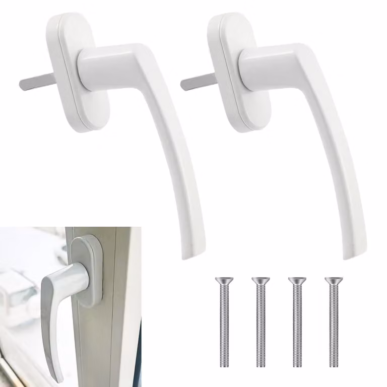 Set di 2 maniglie per finestre e porte in alluminio con base in plastica, colore bianco, design ergonomico