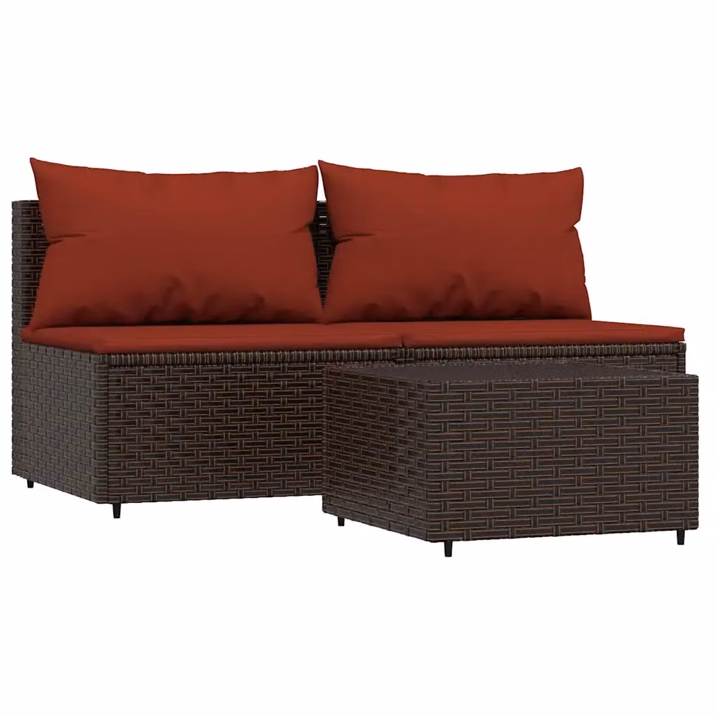 Set Mobili da Giardino Moderno vidaXL in Polyrattan Marrone con Cuscini e Tavolo in Vetro – 2