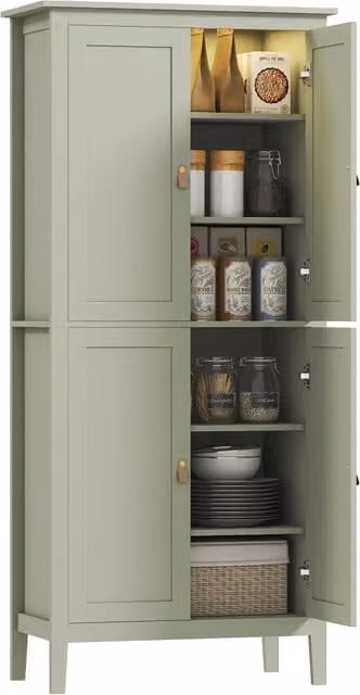 Mobile Cucina Alto con Luce LED e Sensore di Movimento Credenza Dispensa Salvaspazio Verde 80 x 40 x 176,5 cm