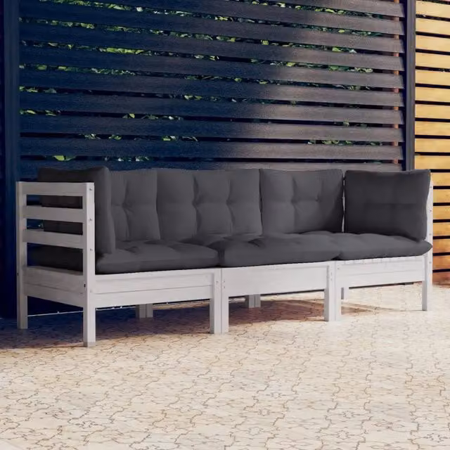 Divano da Giardino a 3 Posti Cuscini Antracite Massello di Pino 3096101
