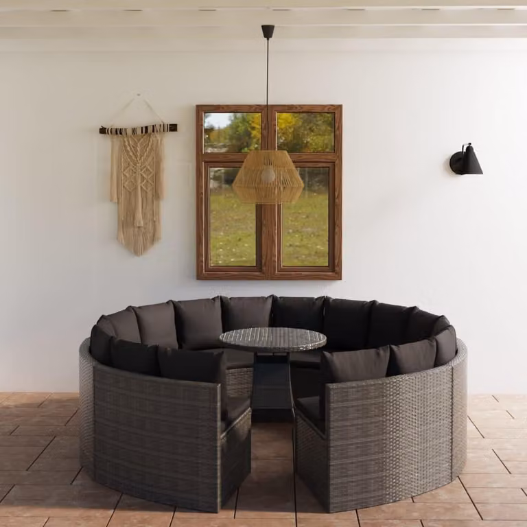 Maison Exclusive - Set da giardino composto da 9 pezzi con cuscini in polyrattan grigio