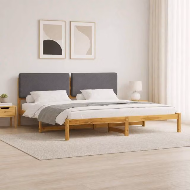 Letto con Testiera Rivestita Bianco lavato e grigio chiaro 3405049