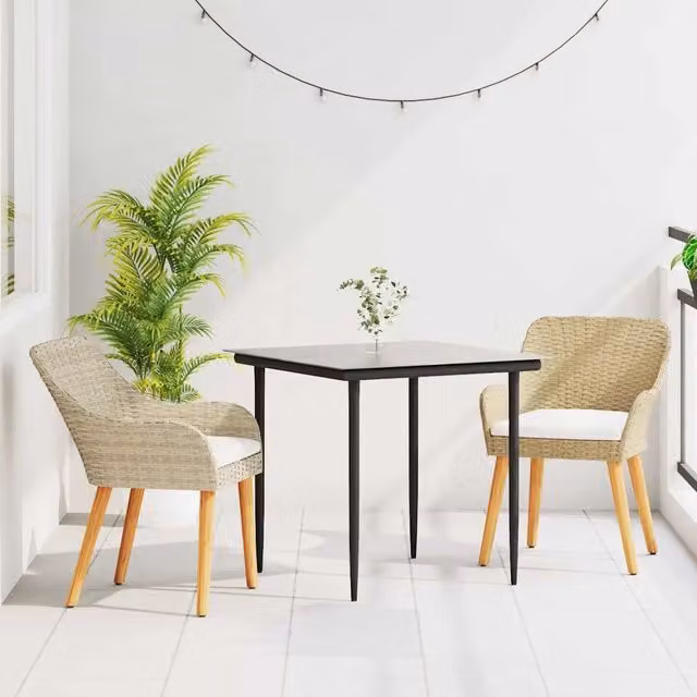 Set da Pranzo per Giardino 3 pz Beige polyrattan 3261691