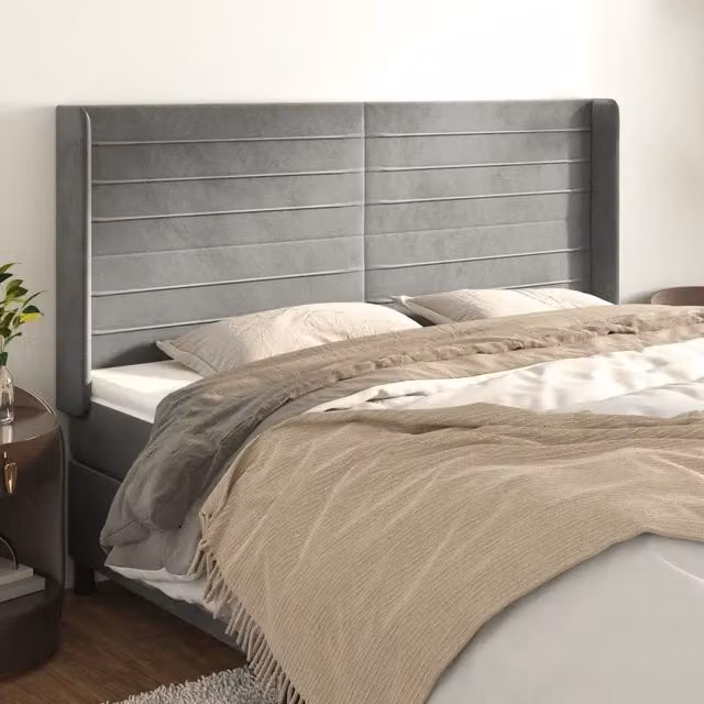 Testiera con Orecchie Design Mania in Velluto Grigio Chiaro L: 163 cm, P: 16 cm, H: 118/128 cm