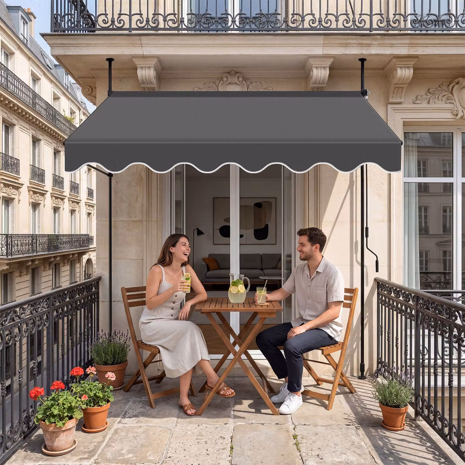 Tenda a morsetto tectake con manovella e altezza regolabile in poliestere, protezione UPF 50+, nero/grigio, L: 200 cm, H: 180 cm – 2
