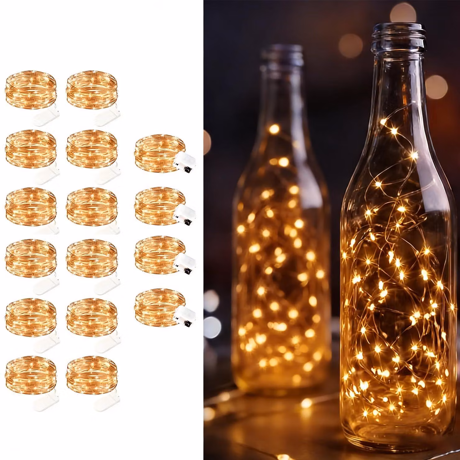 Catena luminosa a LED, lunghezza 3 metri, 16 luci, luce bianco caldo, alimentazione a batteria, impermeabile