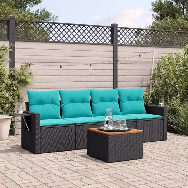 Set Divani da Giardino 5 pz con Cuscini Nero in Polyrattan 3224440