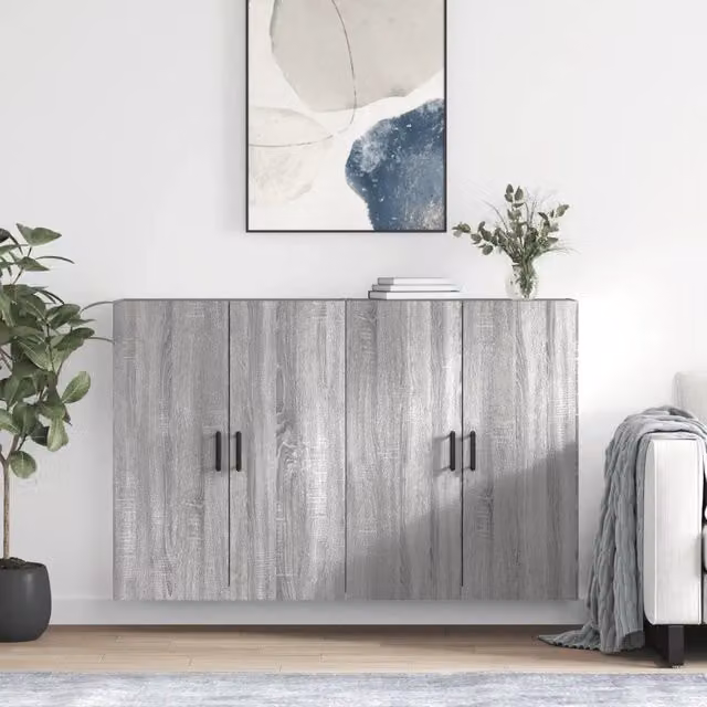 Set di 2 mobili a parete moderni vidaXL in legno e MDF grigio, L: 69,5 cm, P: 34 cm, H: 90 cm – 1