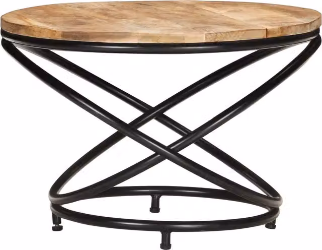 Tavolino rotondo vidaXL in legno di mango e metallo, colore nero e marrone, L/P/H: 60 x 60 x 40 cm