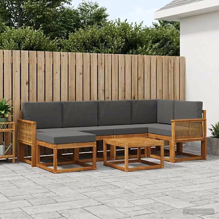vidaXL Set di divani da esterno moderno a L in legno di acacia, 7 pezzi, Beige e Antracite