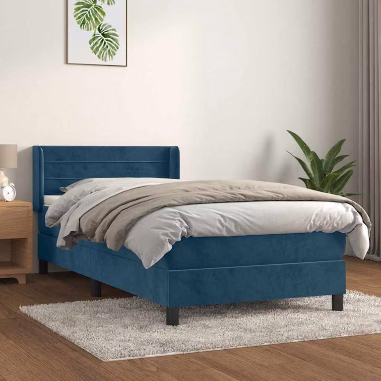 Giroletto a Molle con Materasso vidaXL in Velluto Blu Scuro e Bianco L/P/H: 90 x 190 cm
