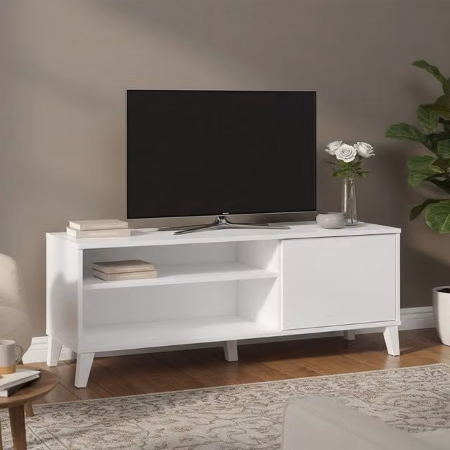 Mobile porta TV DMORA moderno in MDF bianco, L 135 cm x P 40 cm x H 50 cm