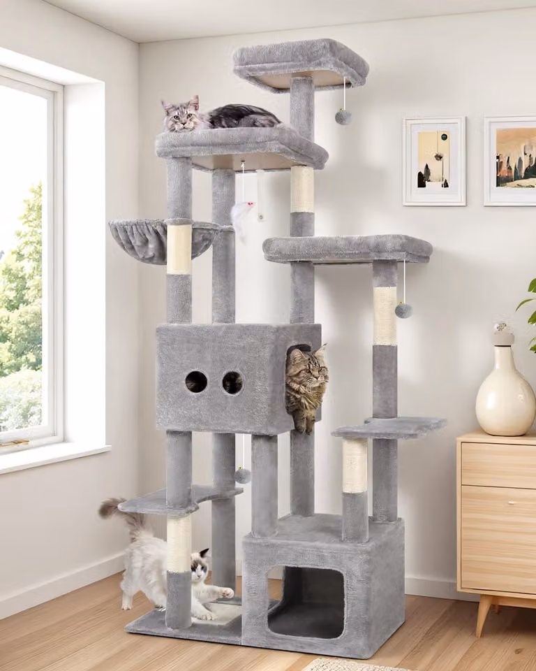 Albero per gatti di grandi dimensioni, ideale per gatti grandi, con 2 rifugi e tiragraffi