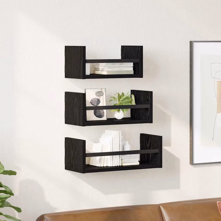 Set di 3 mensole da parete vidaXL in stile moderno, colore Rovere Nero, L 40 cm x P 16 cm x H 14 cm