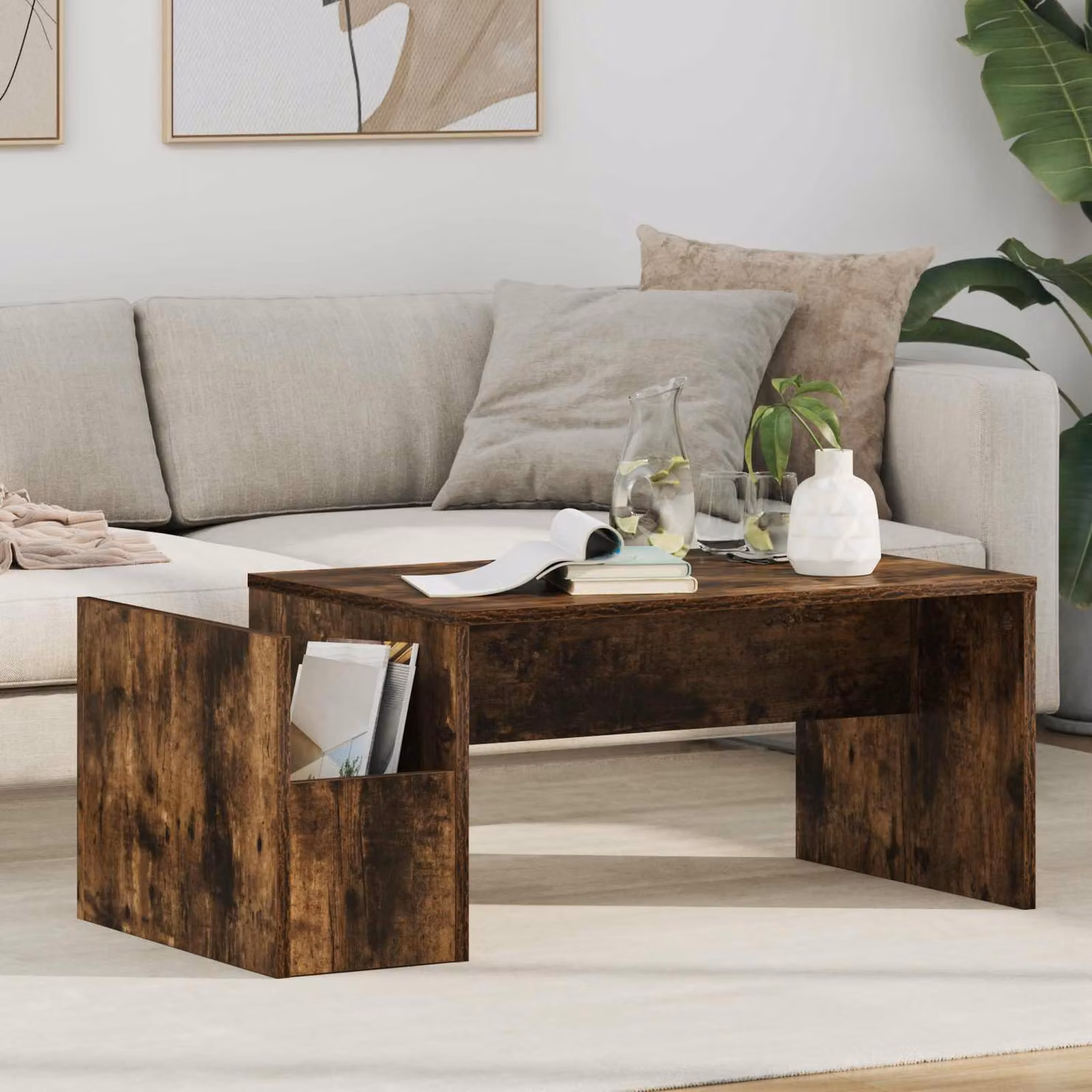 Maison Exclusive - Tavolino da caffè in legno impiallacciato noce, 90 x 45 x 35 cm