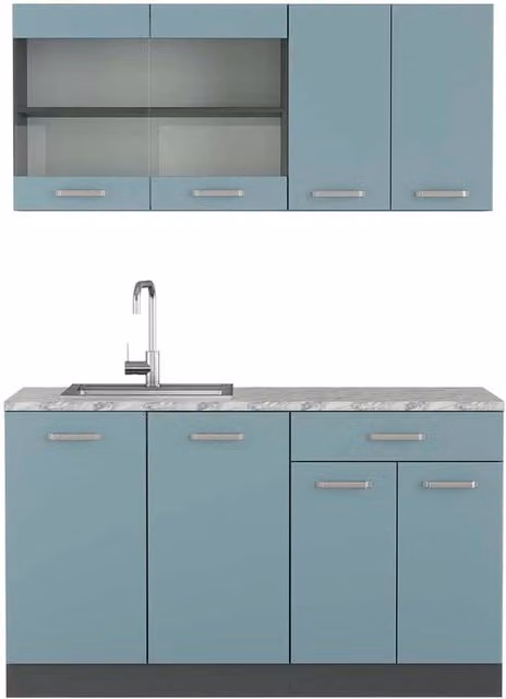 Cucina monoblocco R-Line Grigio-blu/Antracite 140 cm, PL Marmo Vicco