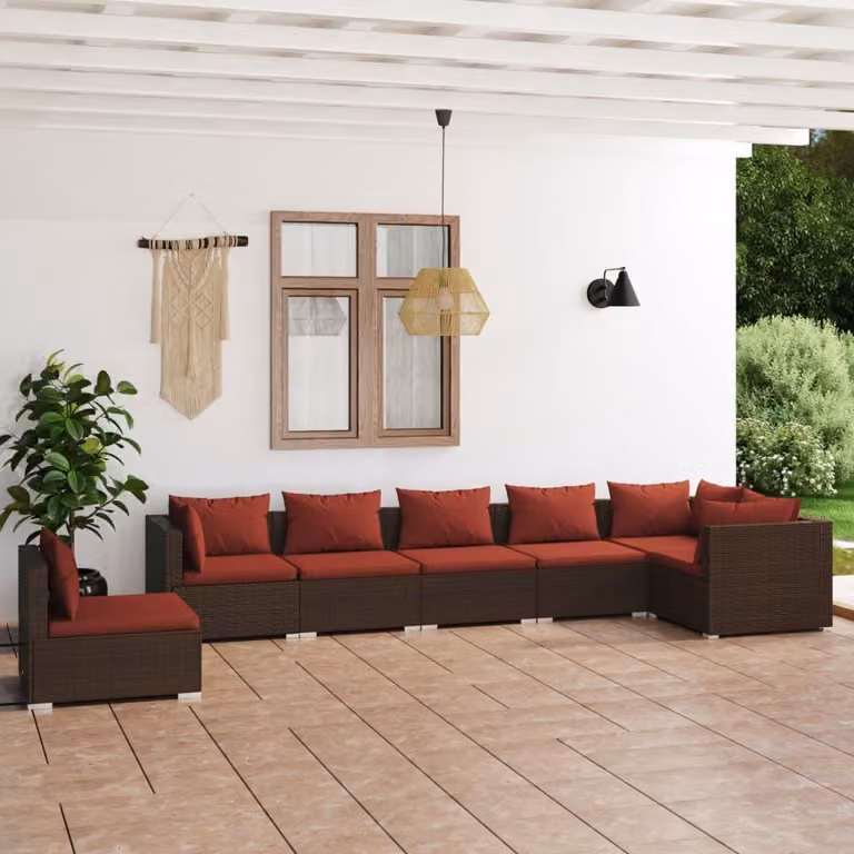 Maison Exclusive - Set da giardino da 7 pezzi con cuscini in polyrattan marrone