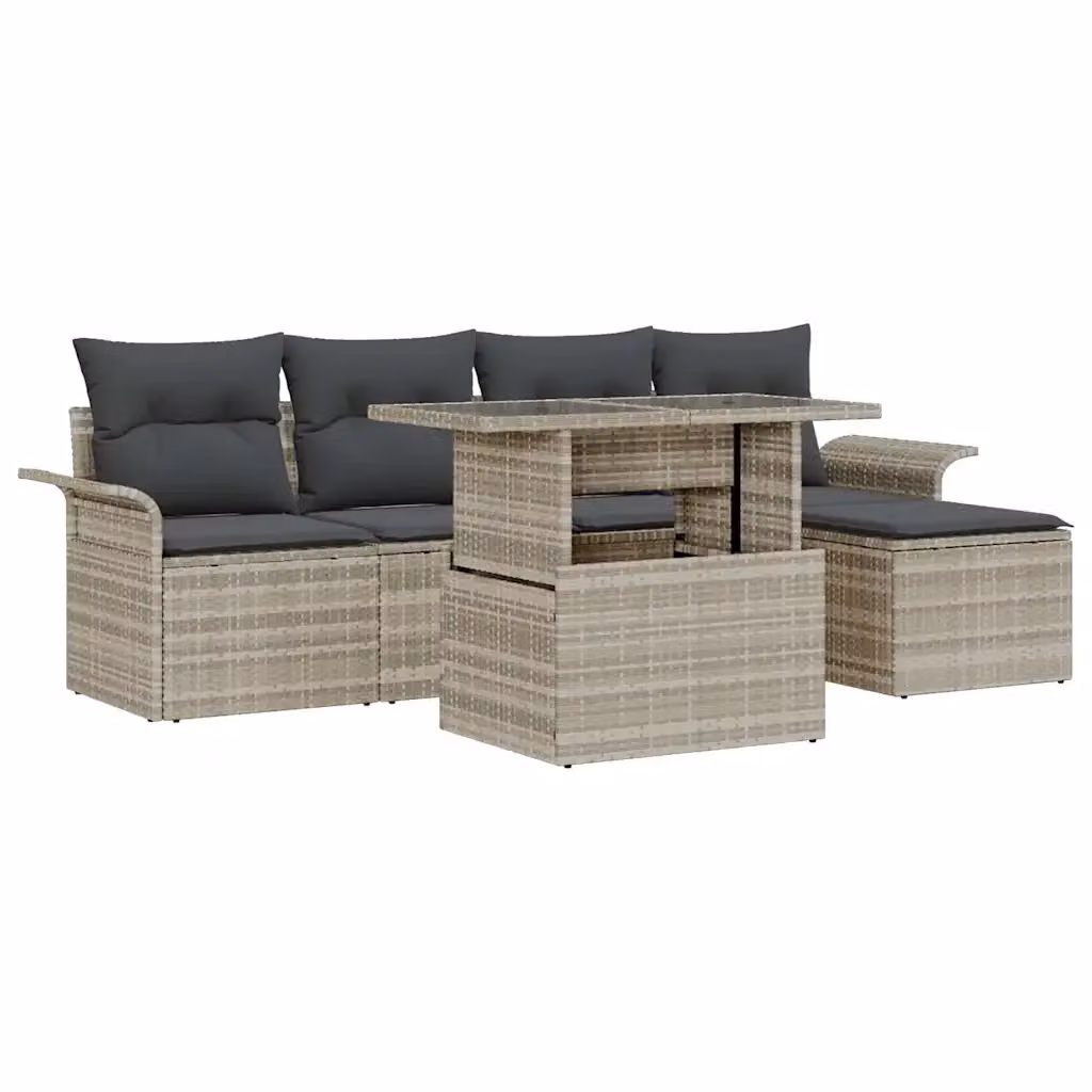 Set Divano da Giardino vidaXL 6 Pezzi Grigio con Cuscini e Tavolino in Polyrattan e Acciaio – 2