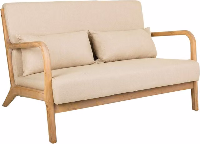 Divano in legno con rivestimento panna 122x85x34/74h