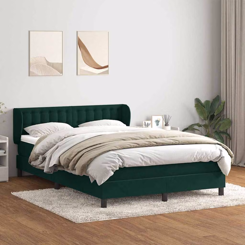 vidaXL Giroletto a Molle con Materasso in Velluto Verde Scuro e Struttura in Legno di Larice L/P/H: 200 x 163 x 223 cm