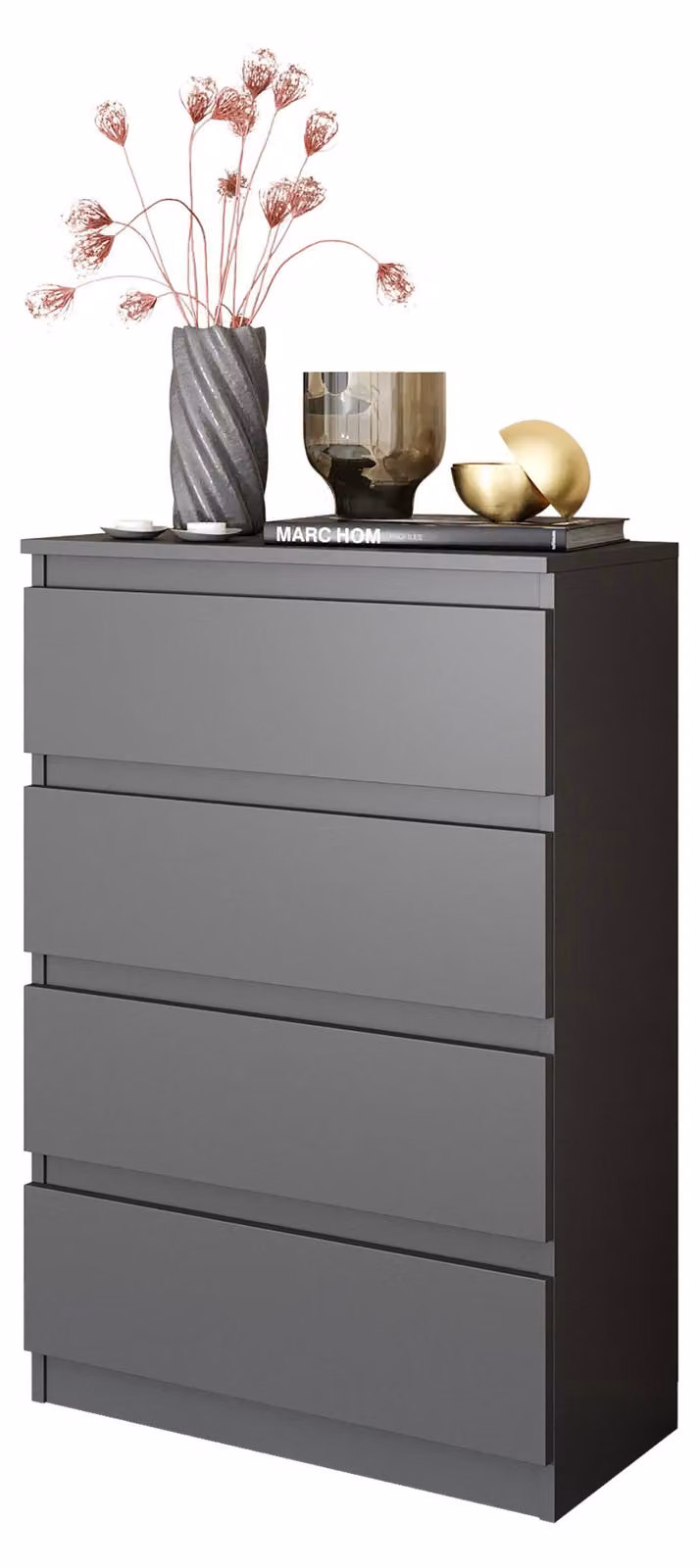 Comodà grigio antracite con 4 cassetti – Comodà compatto per camera da letto e soggiorno – Credenza moderna dal design minimalista – GABRIEL