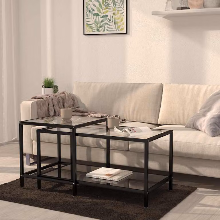 Set di 2 tavolini vidaXL in stile industriale con piano in vetro temperato nero e struttura in metallo