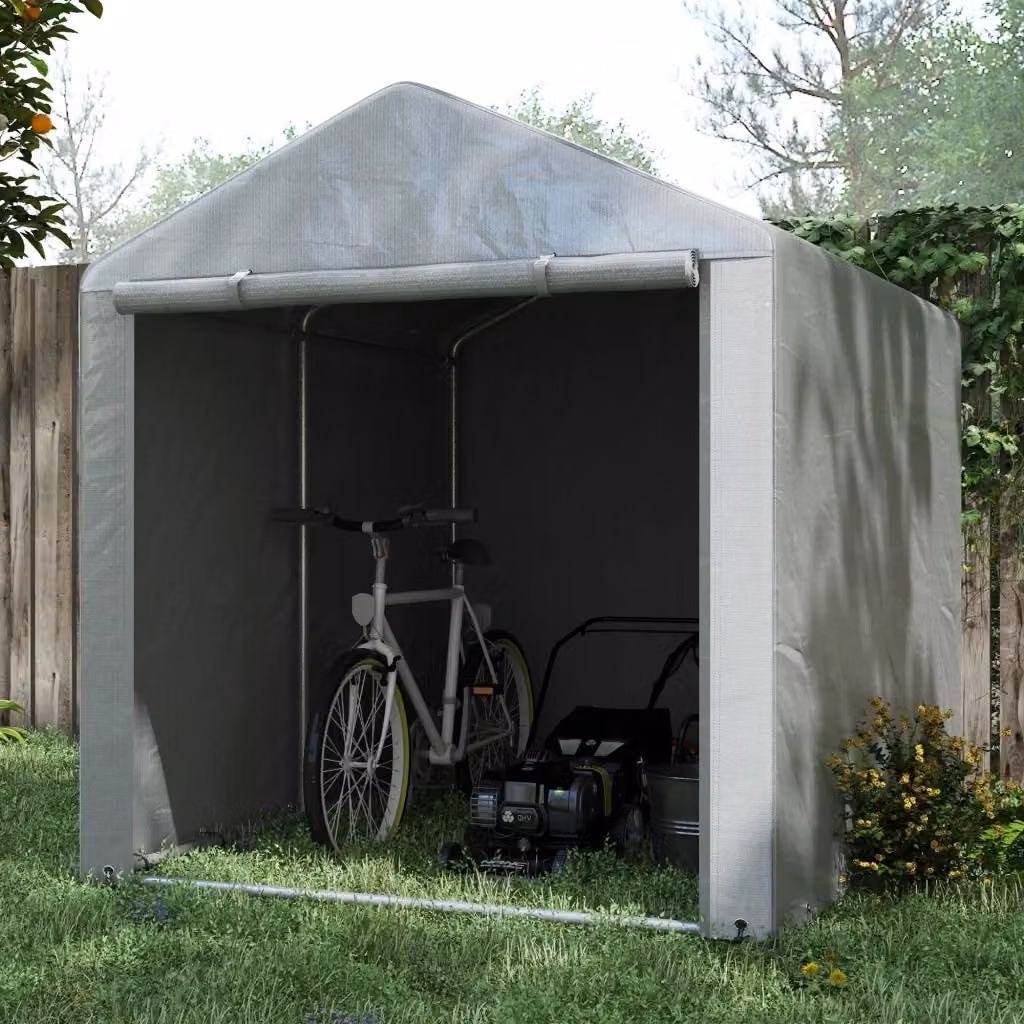 Capanno Box per Attrezzi da Giardino GIORDANOSHOP in Acciaio e Policarbonato Grigio, L: 160 cm, P: 218 cm, H: 172 cm – 2