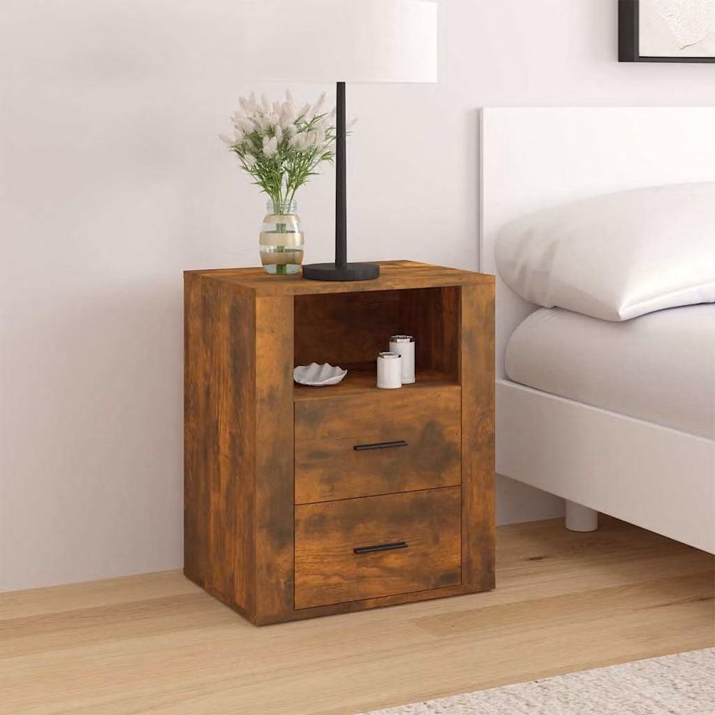 Comodino sospeso vidaXL in legno Rovere Fumo, L: 50 cm, P: 36 cm, H: 60 cm
