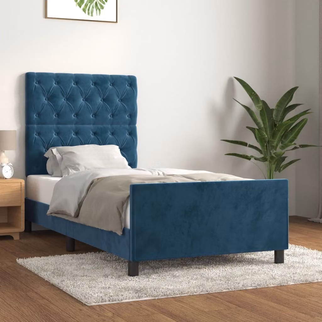vidaXL Struttura letto con testiera blu scuro 80x200 cm in velluto - Struttura letto con testiera - Struttura letto con testiera - Struttura letto - Letto con testiera