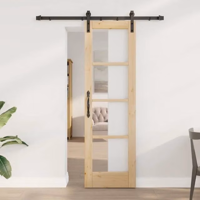 Porta scorrevole vidaXL ORKDAL in legno e vetro, colore naturale beige, L: 152,5 cm, H: 198,5 cm