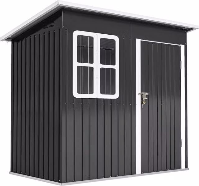 Casetta da Giardino Outsunny in Acciaio Zincato Grigio con Kit di Fondazione e Tetto Inclinato 2.55 m2 – 1