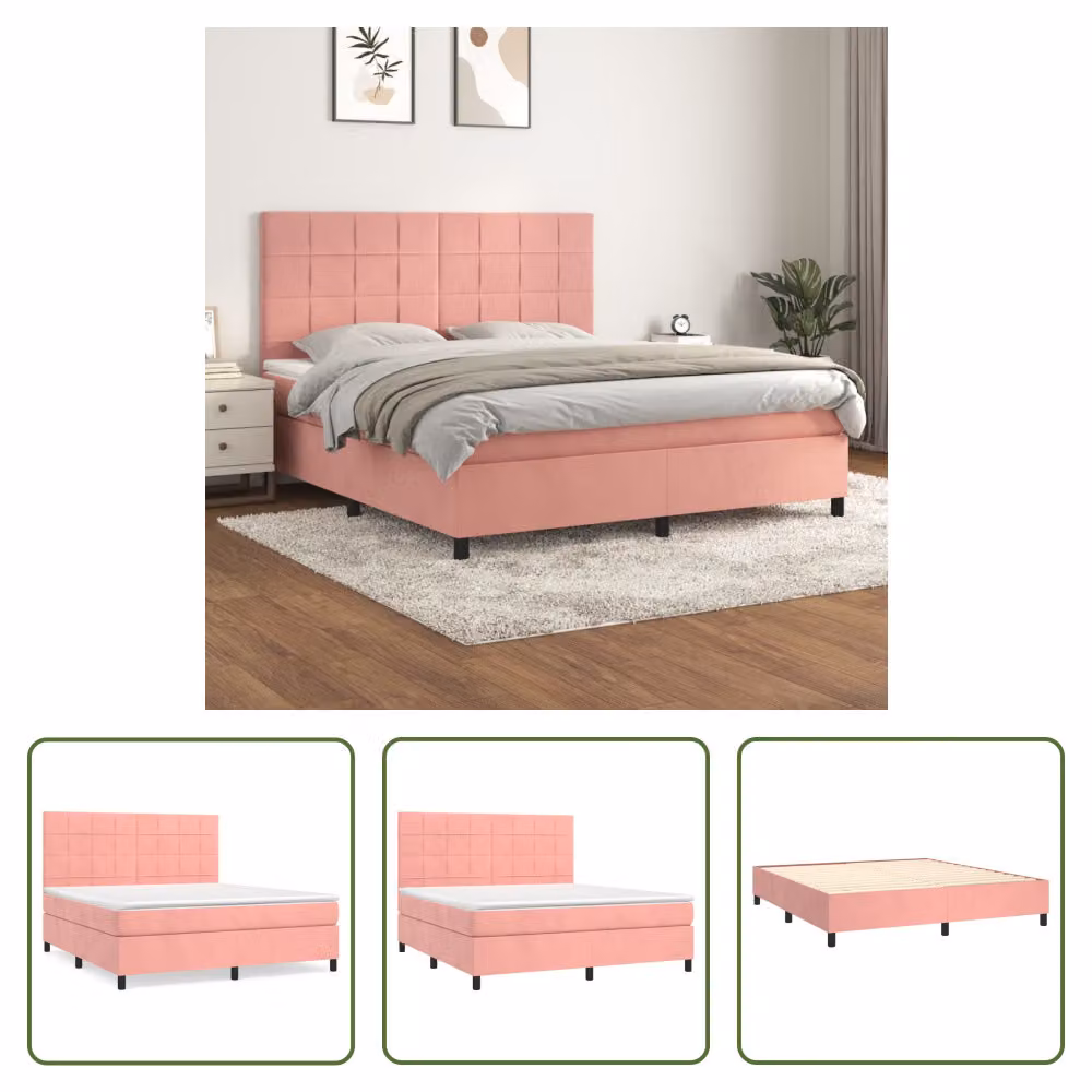 The Living Store Letto a molle con materasso rosa 160x200 cm in velluto