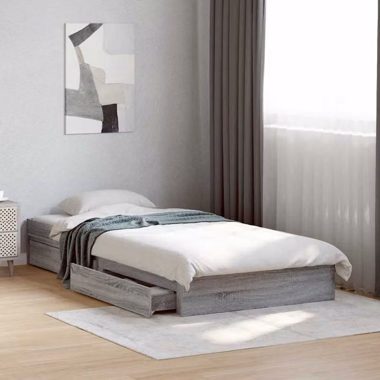 vidaXL Giroletto con Cassetti Moderno in Legno Multistrato Grigio 100x200 cm