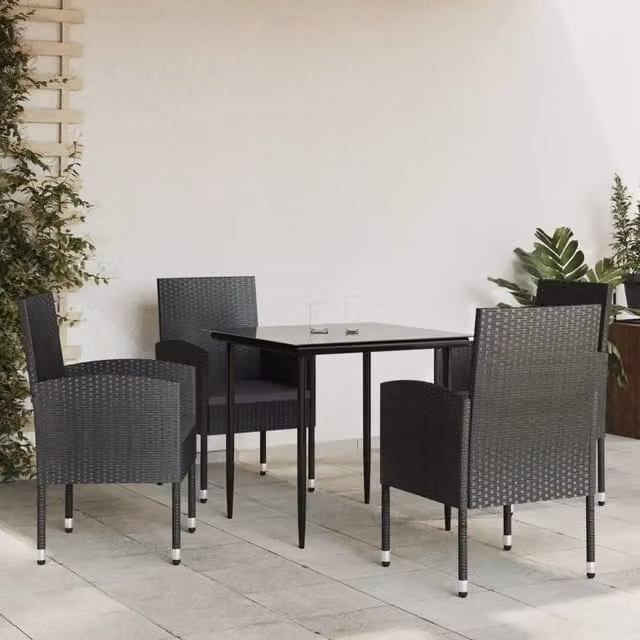 Set da Pranzo da Giardino 5 pz Nero in Polyrattan e Acciaio 3203337