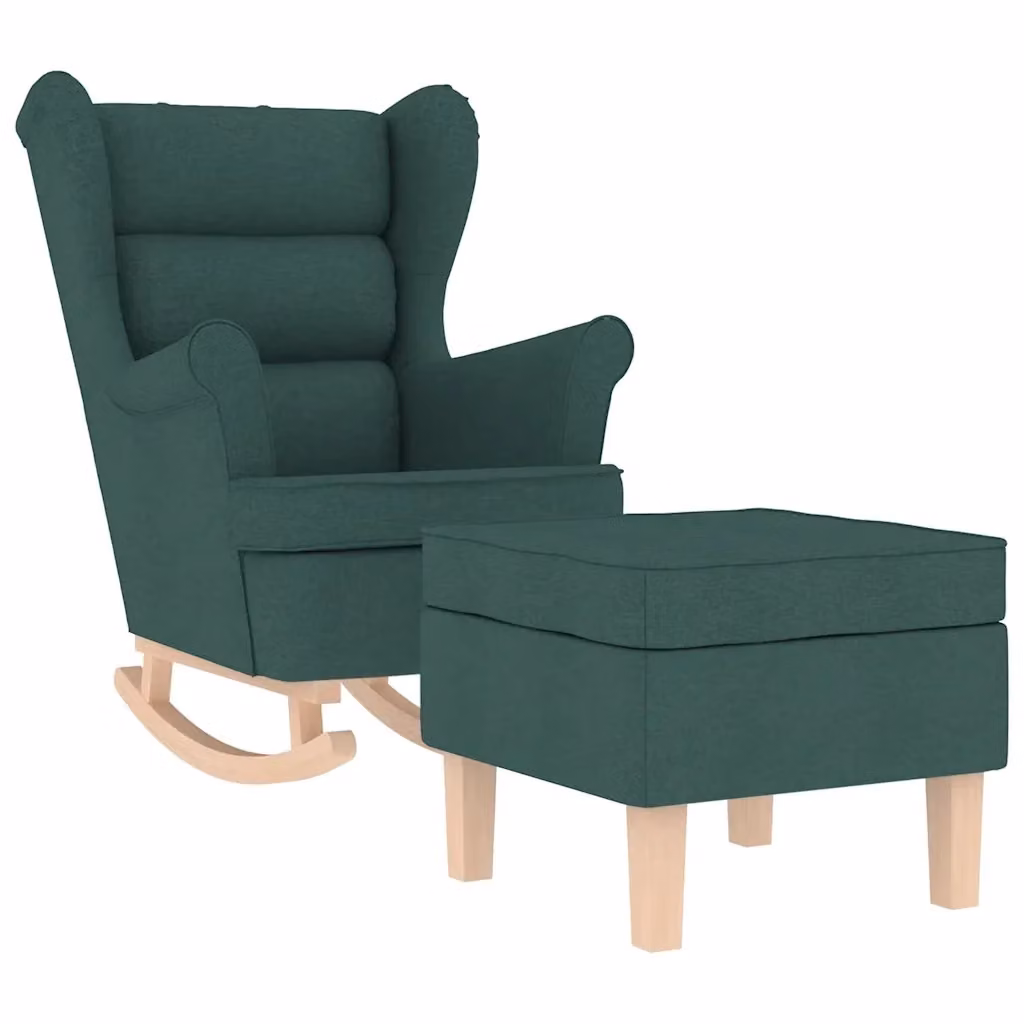 vidaXL Poltrona a Dondolo con Poggiapiedi Integrato in Tessuto Grigio e Verde – 2