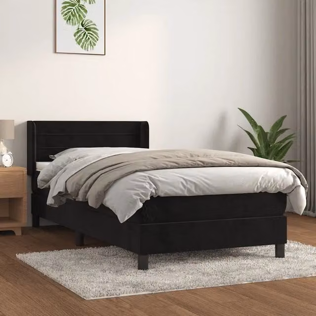 Giroletto a Molle con Materasso-Struttura Letto Nero 90x190 cm in Velluto 674779