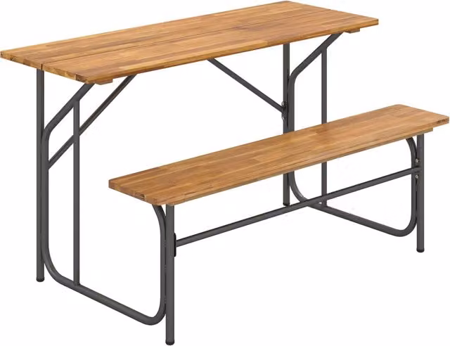 Set tavolo panchina patio 2 persone acacia legno piano singolo, Set picnic divanetto pranzo esterni balcone giardino piscina